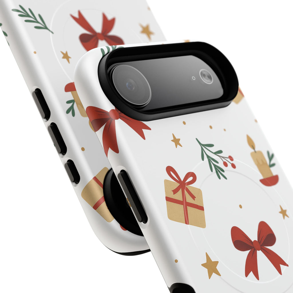 Holiday Gift Pattern Phone Case — Magnetic Tough Case with Bows, Candles & Presents