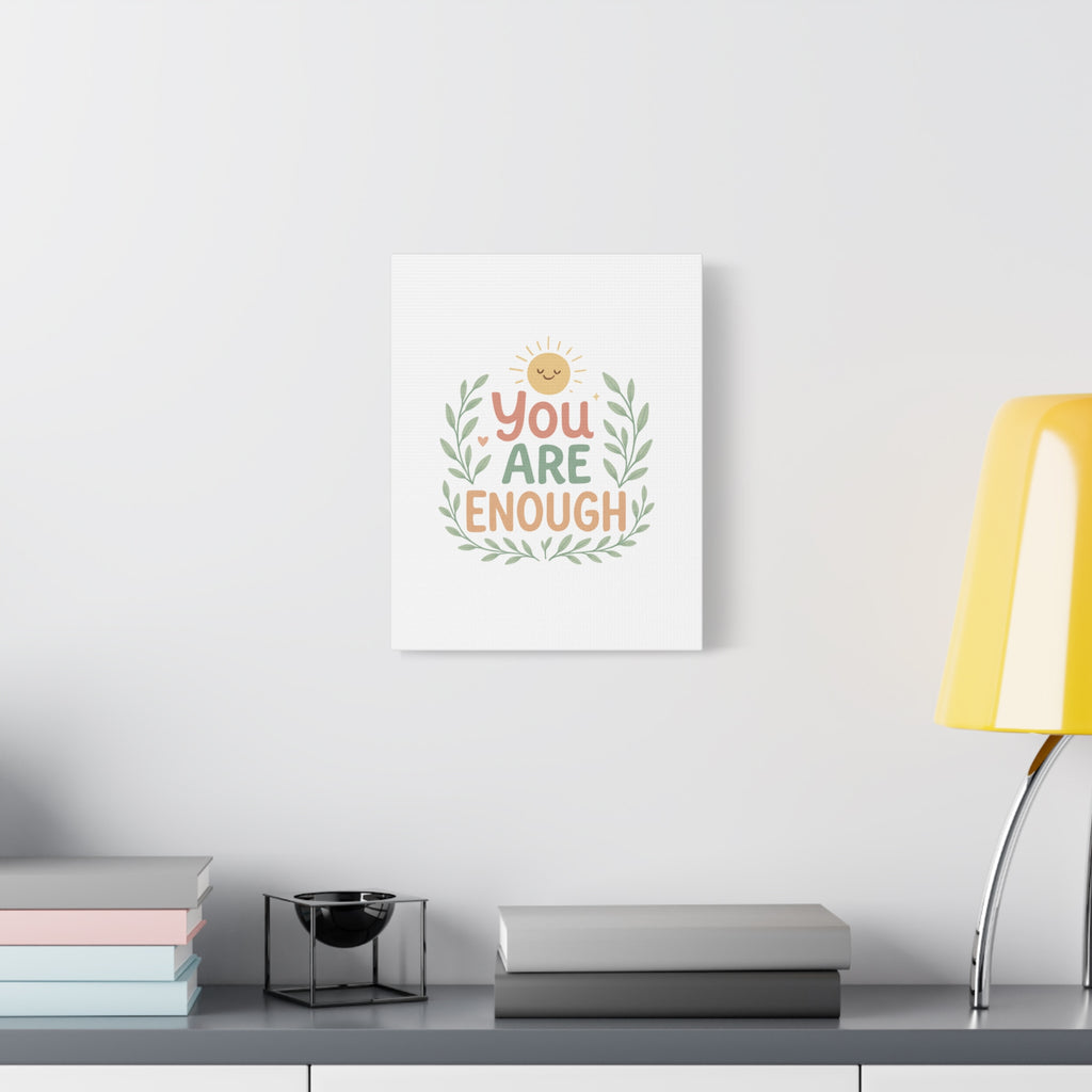 You Are Enough Canvas Wall Art — Positive Motivational Sun & Laurel Print