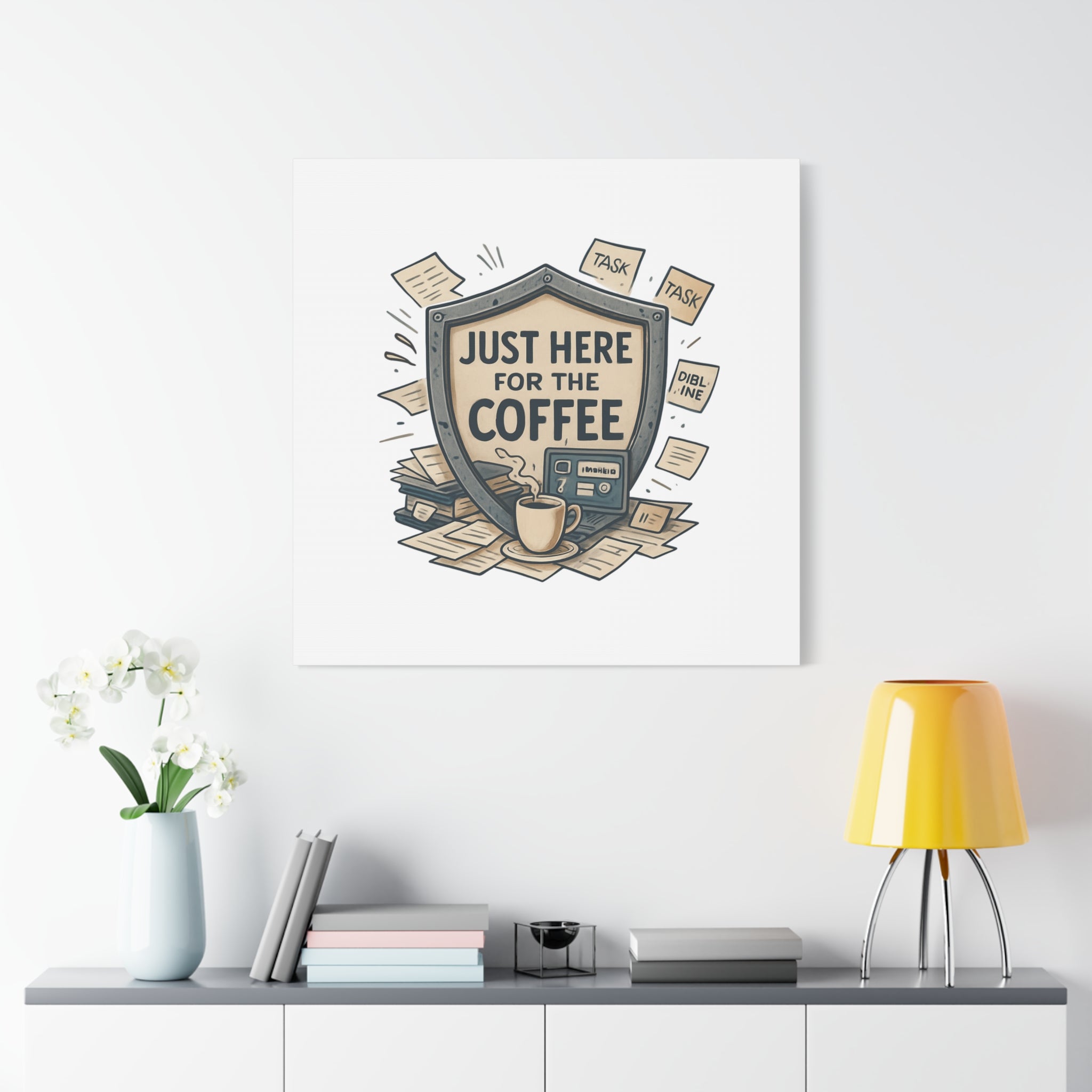 Just Here for the Coffee Canvas Wall Art — Funny Office Coffee Decor