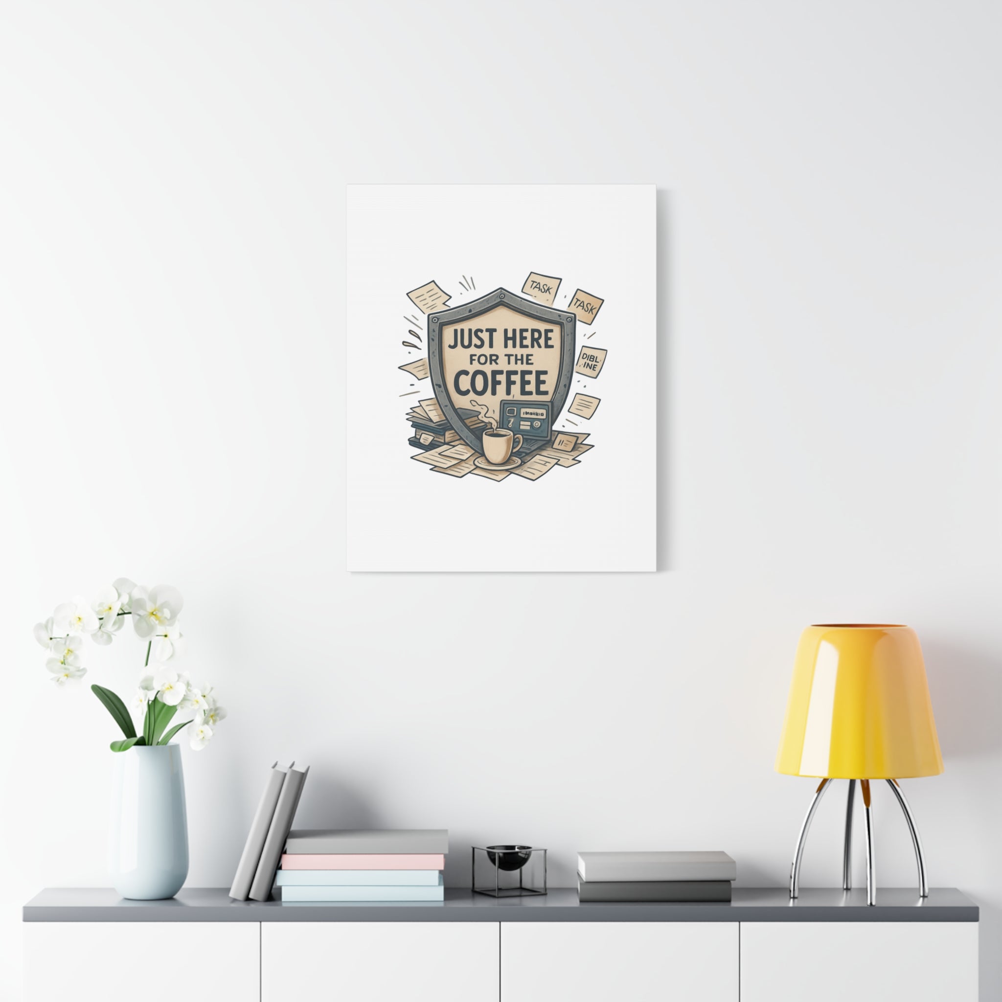 Just Here for the Coffee Canvas Wall Art — Funny Office Coffee Decor