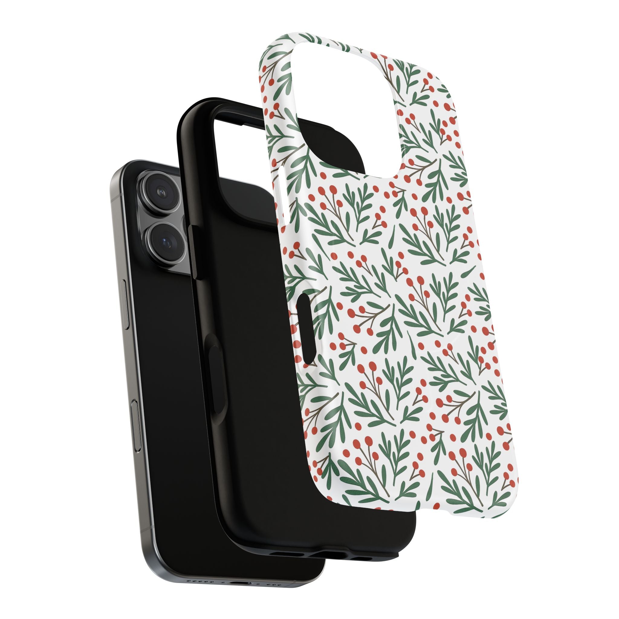 Magnetic Phone Case — Festive Holly & Berry Winter Floral
