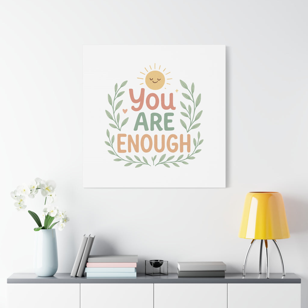 You Are Enough Canvas Wall Art — Positive Motivational Sun & Laurel Print