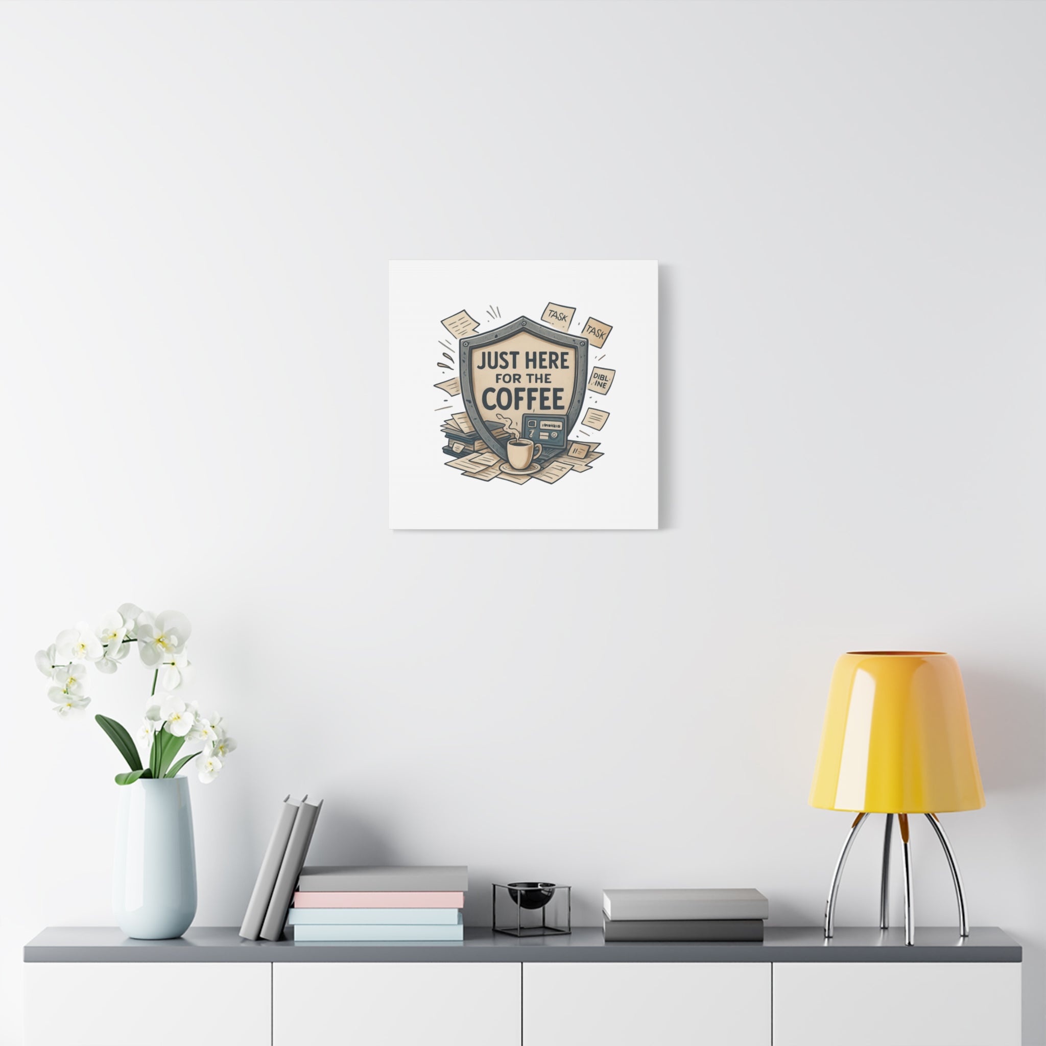 Just Here for the Coffee Canvas Wall Art — Funny Office Coffee Decor