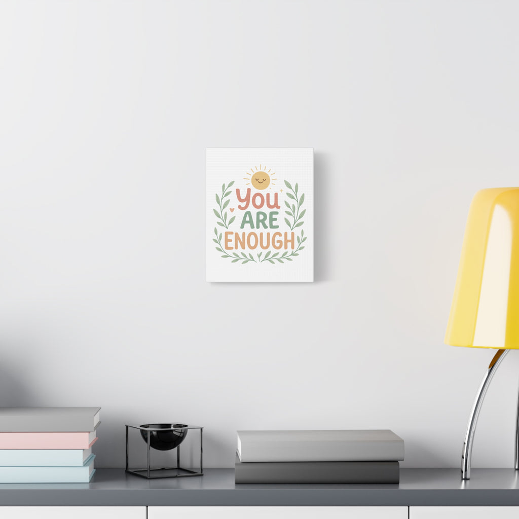 You Are Enough Canvas Wall Art — Positive Motivational Sun & Laurel Print