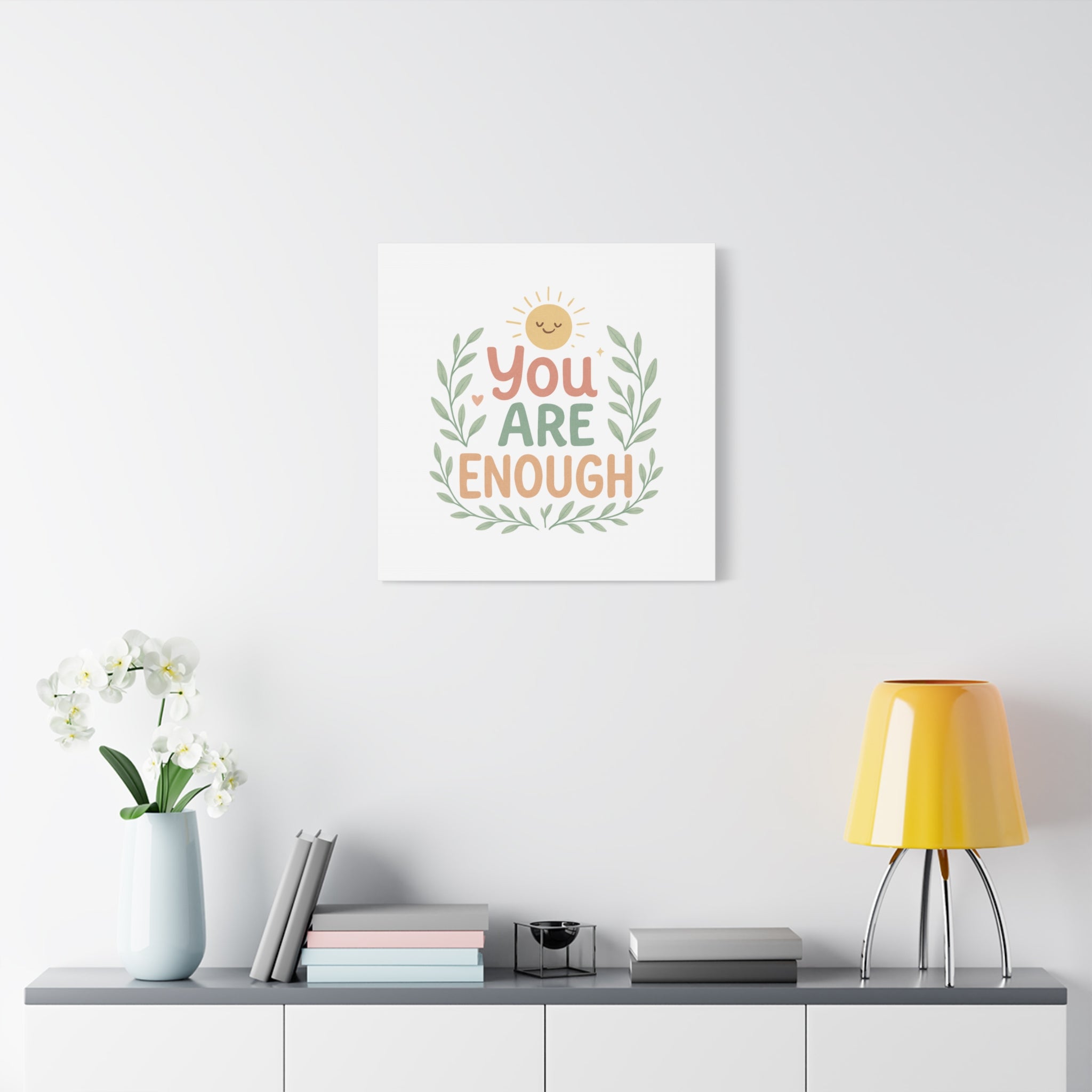 You Are Enough Canvas Wall Art — Positive Motivational Sun & Laurel Print