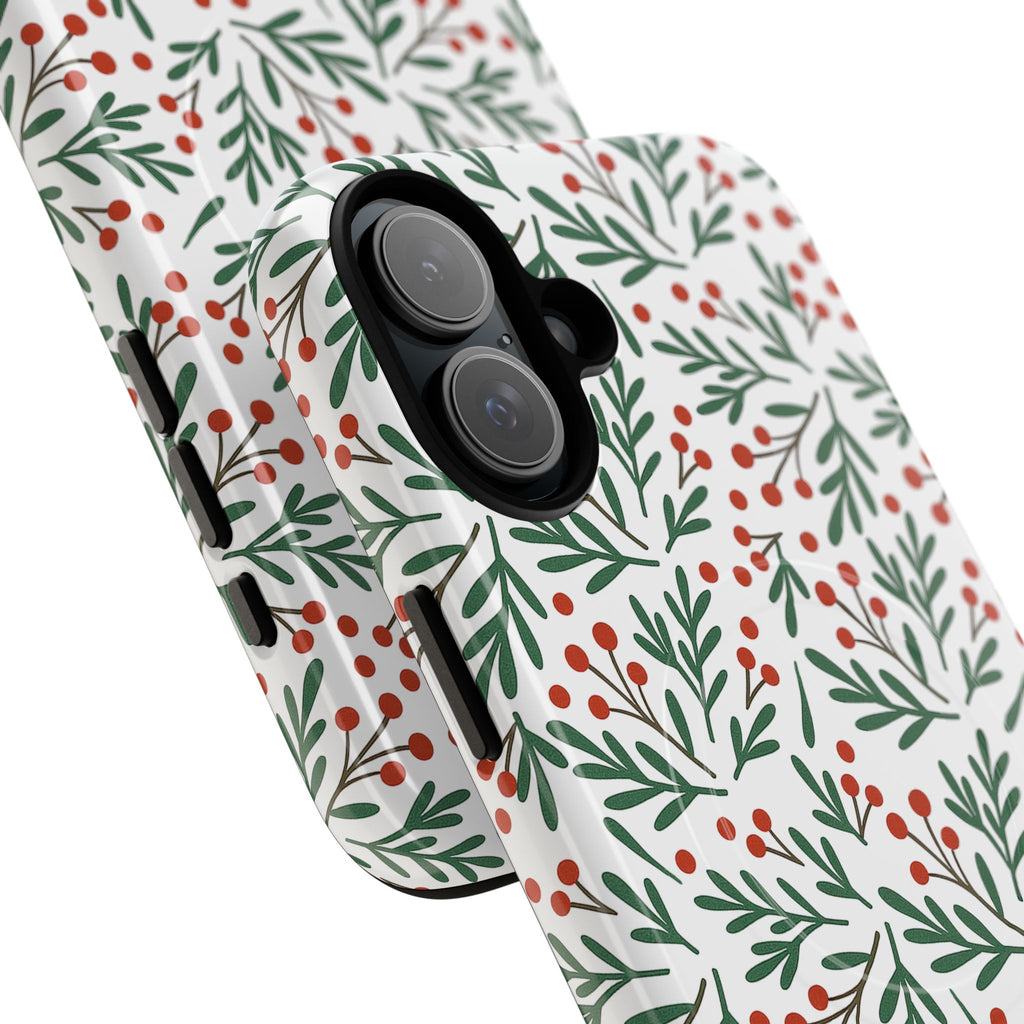 Magnetic Phone Case — Festive Holly & Berry Winter Floral