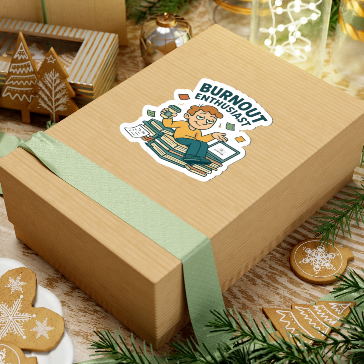 Burnout Enthusiast Sticker — Funny Office Laptop Kiss-Cut Sticker for Overworked Professionals