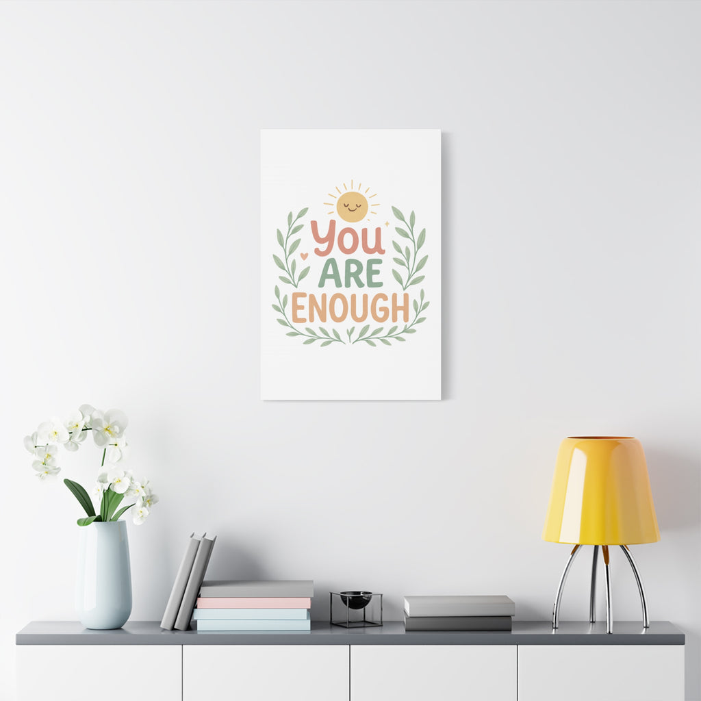You Are Enough Canvas Wall Art — Positive Motivational Sun & Laurel Print