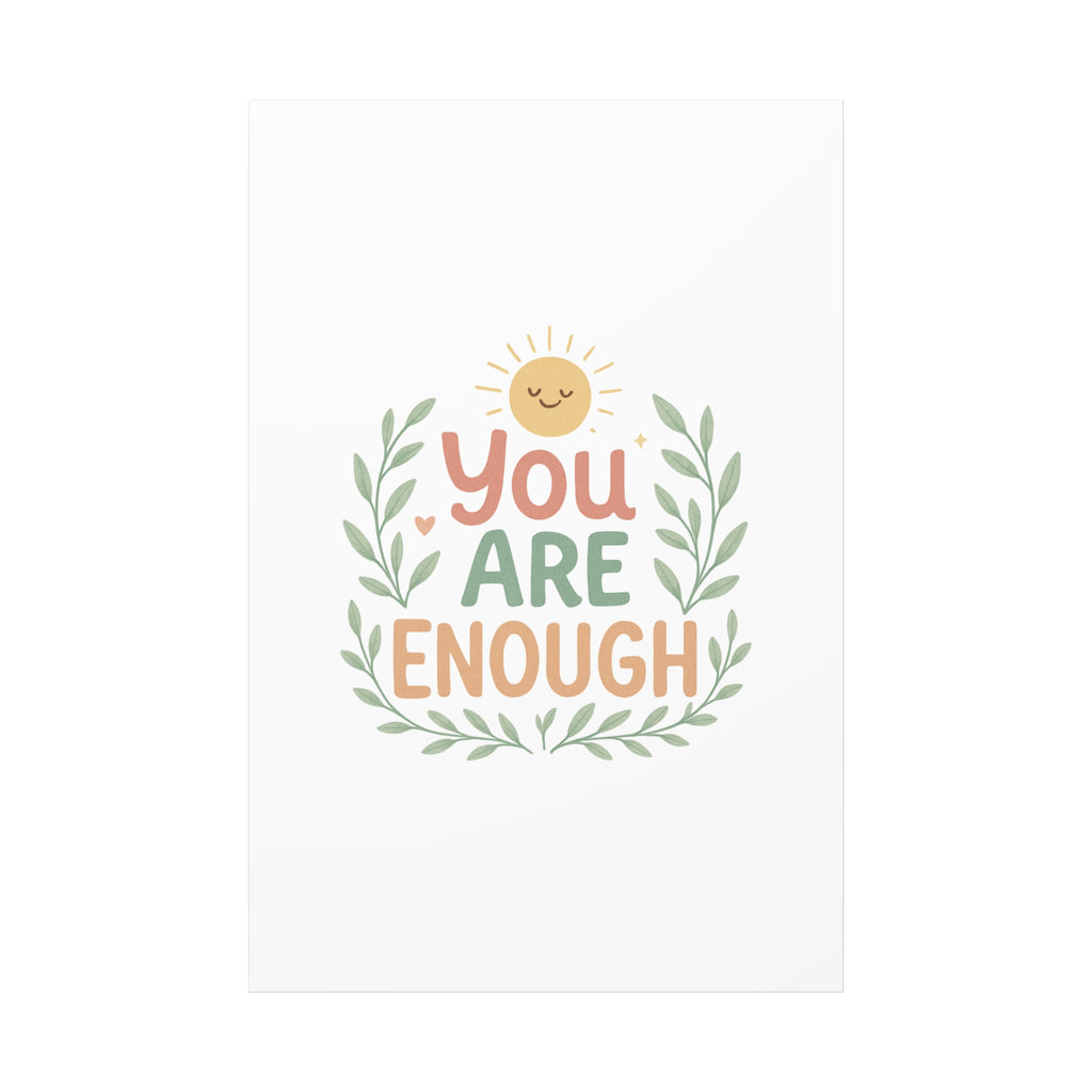 You Are Enough Canvas Wall Art — Positive Motivational Sun & Laurel Print
