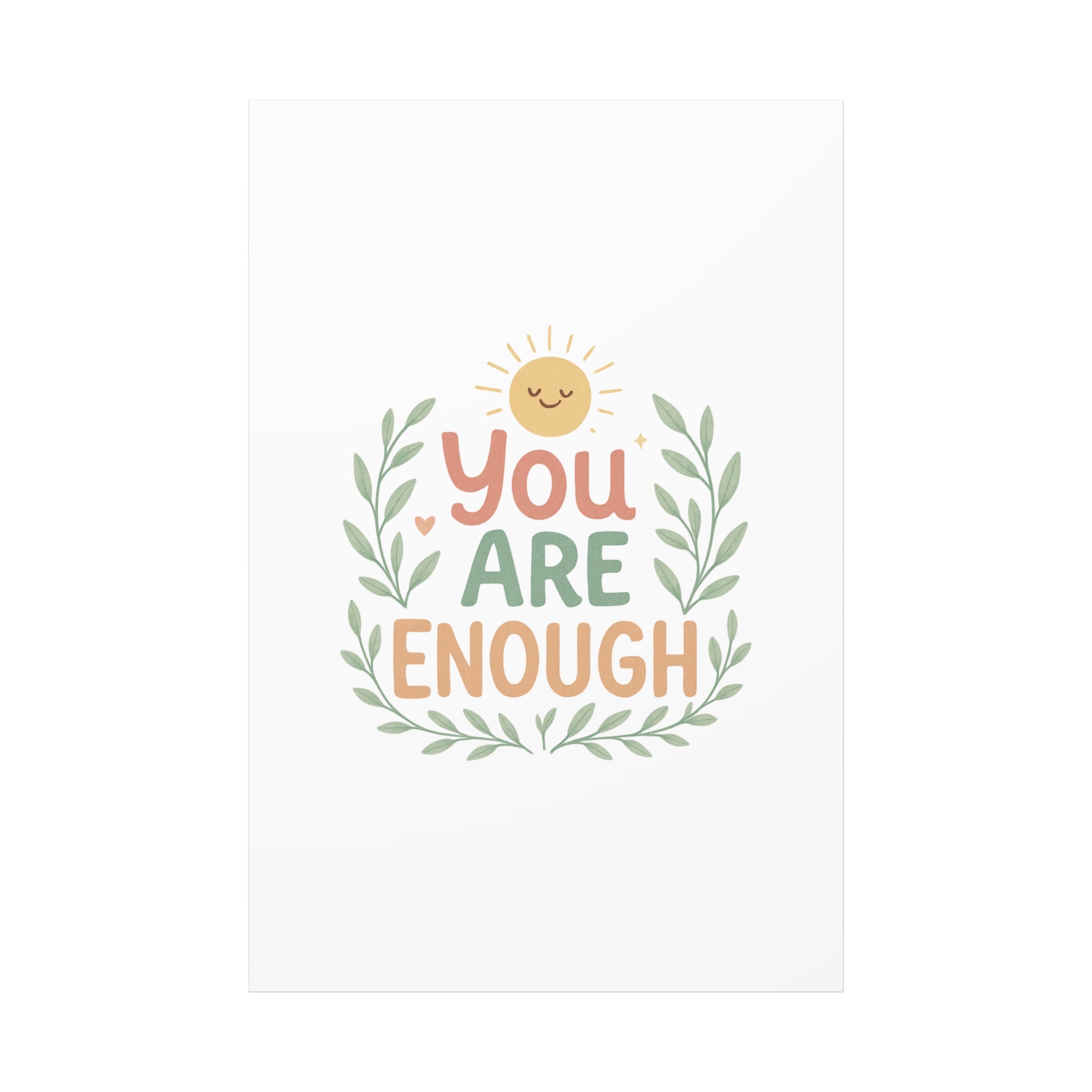 You Are Enough Canvas Wall Art — Positive Motivational Sun & Laurel Print