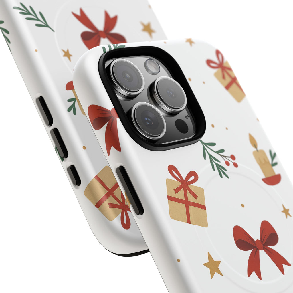 Holiday Gift Pattern Phone Case — Magnetic Tough Case with Bows, Candles & Presents