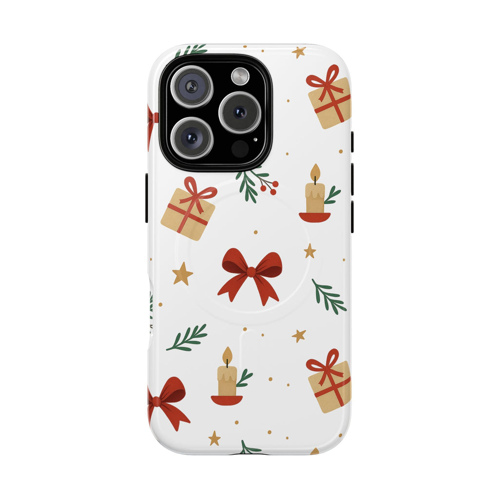 Holiday Gift Pattern Phone Case — Magnetic Tough Case with Bows, Candles & Presents